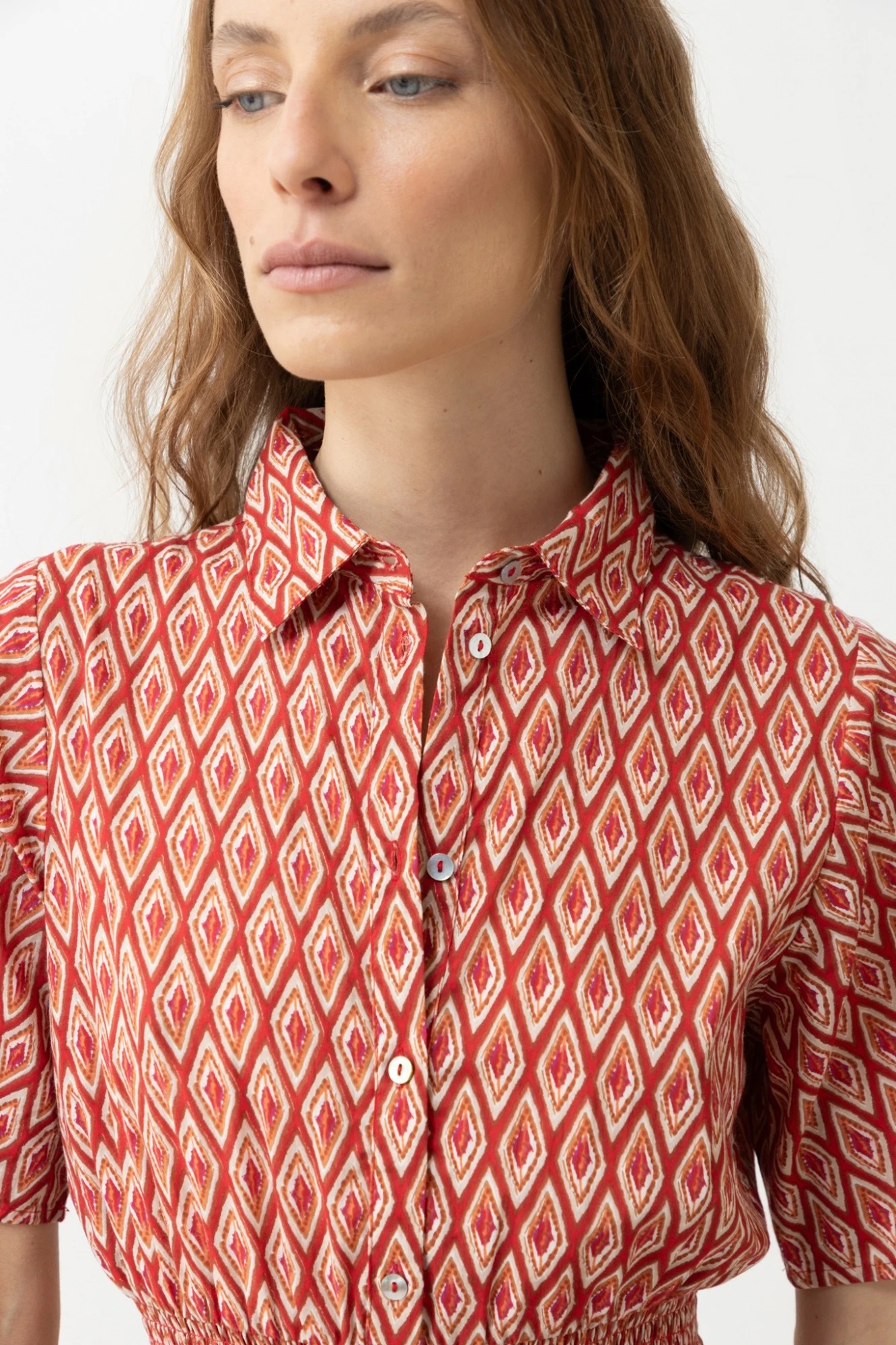 Maxi vestido estampa rombos - rojo 5