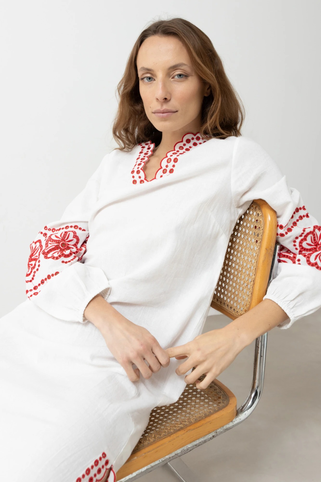 Túnica larga con bordados - crudo 3