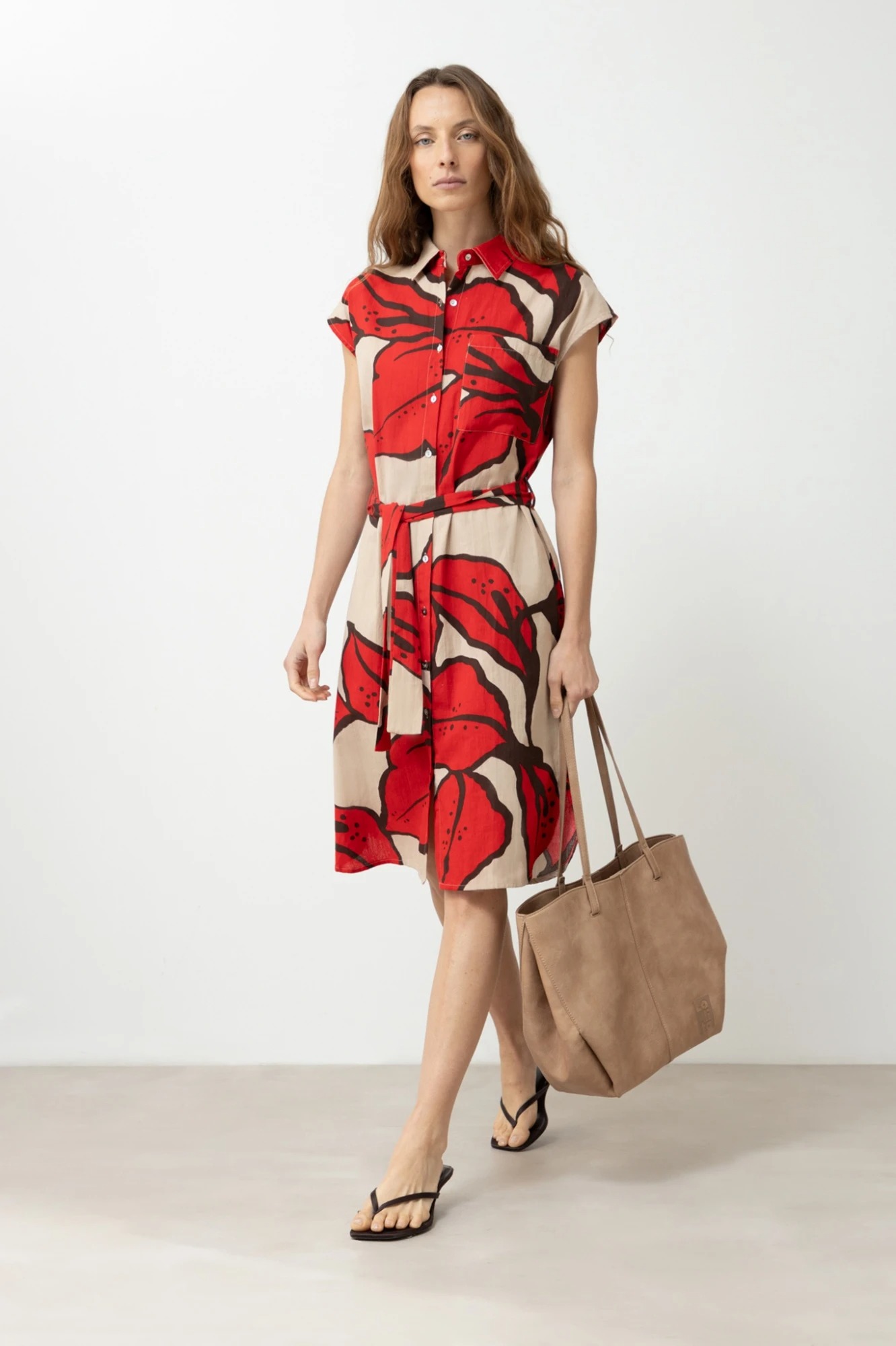 Vestido camisero con estampa abstracta - rojo 1