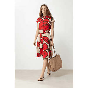 Vestido camisero con estampa abstracta - rojo