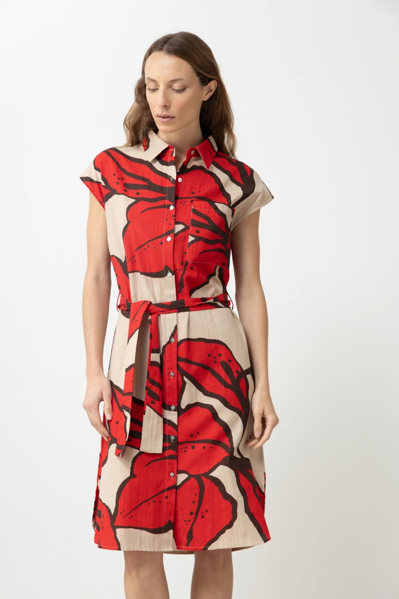 Vestido camisero con estampa abstracta - rojo 3