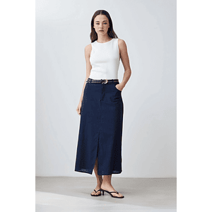 Falda midi con tajo - azul marino