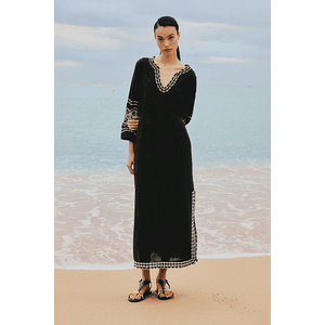 Túnica larga con bordados - negro