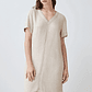 Vestido de lino con pespuntes en contraste - beige melange - Miniatura 3