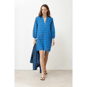 Vestido broderie cuello mao - azul regata
