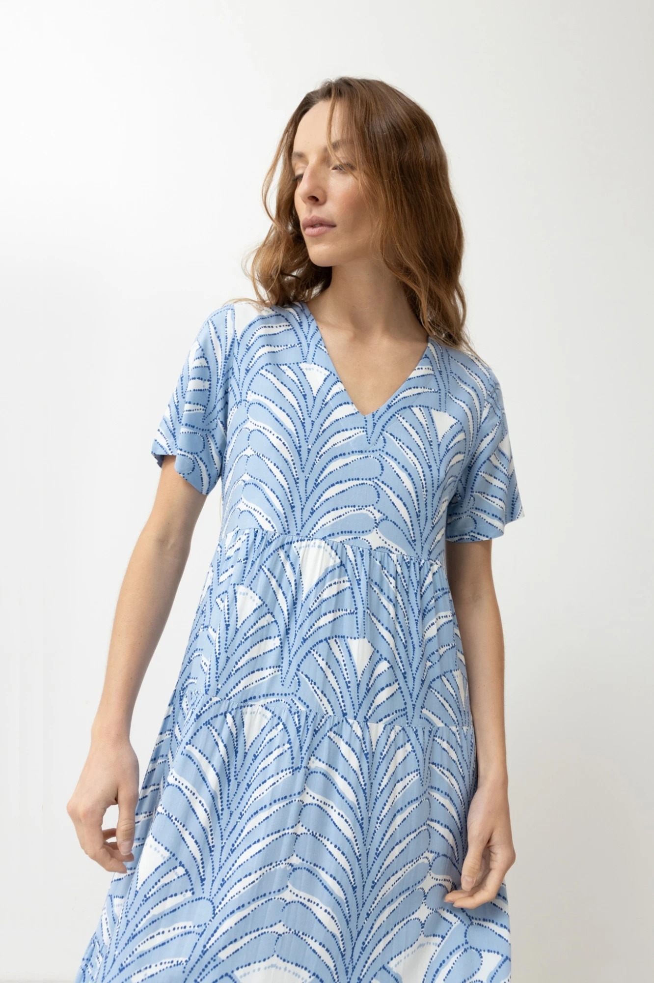 Maxi vestido manga corta estampado - celeste 2