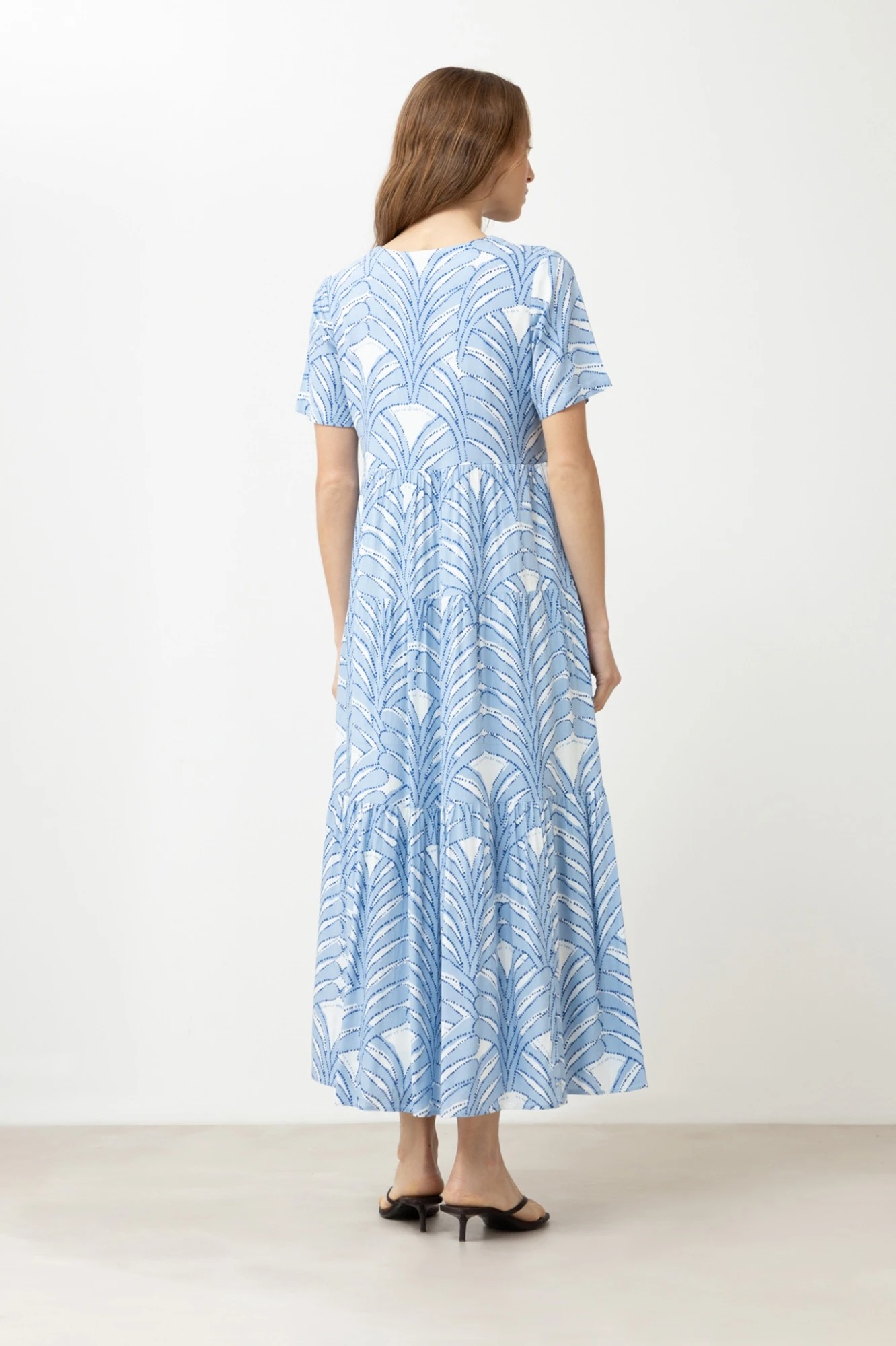 Maxi vestido manga corta estampado - celeste 4