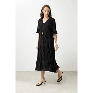 Maxi vestido broderie - negro