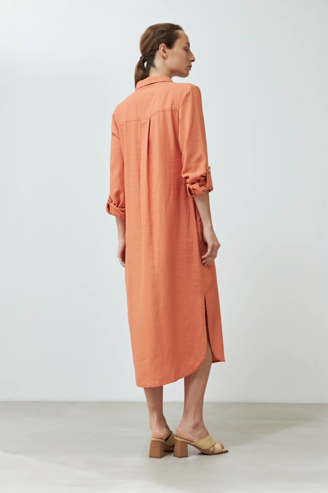 Vestido de lino camisero - durazno 3