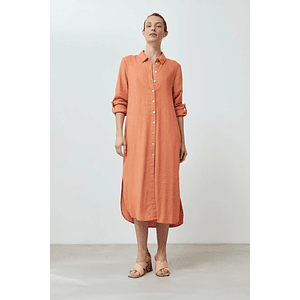 Vestido de lino camisero - durazno