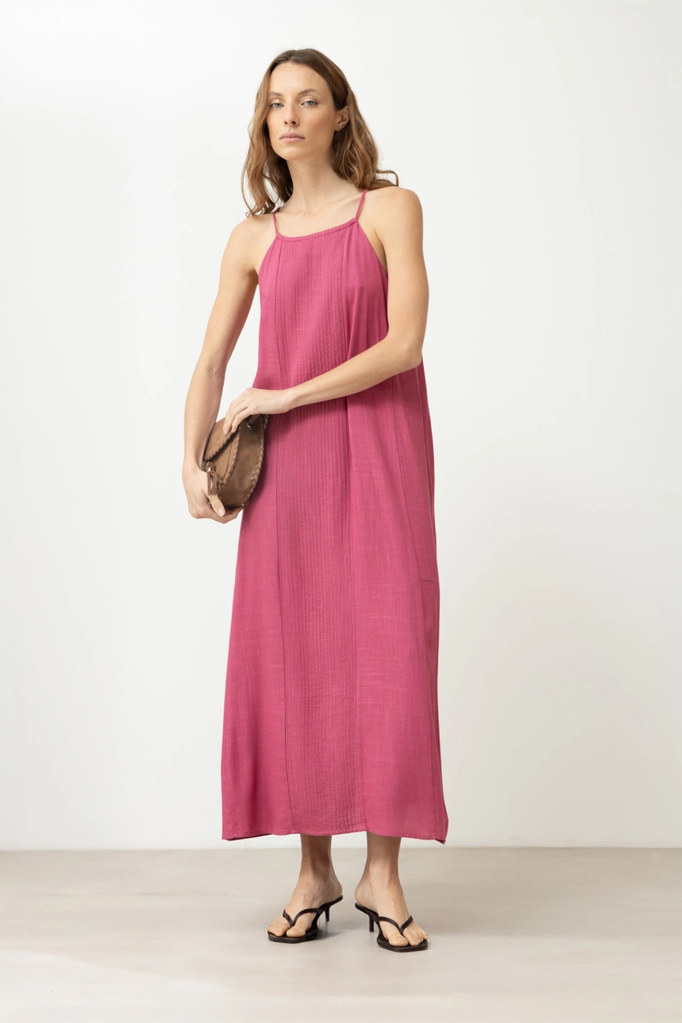 Maxi vestido con alforzas - fucsia 1