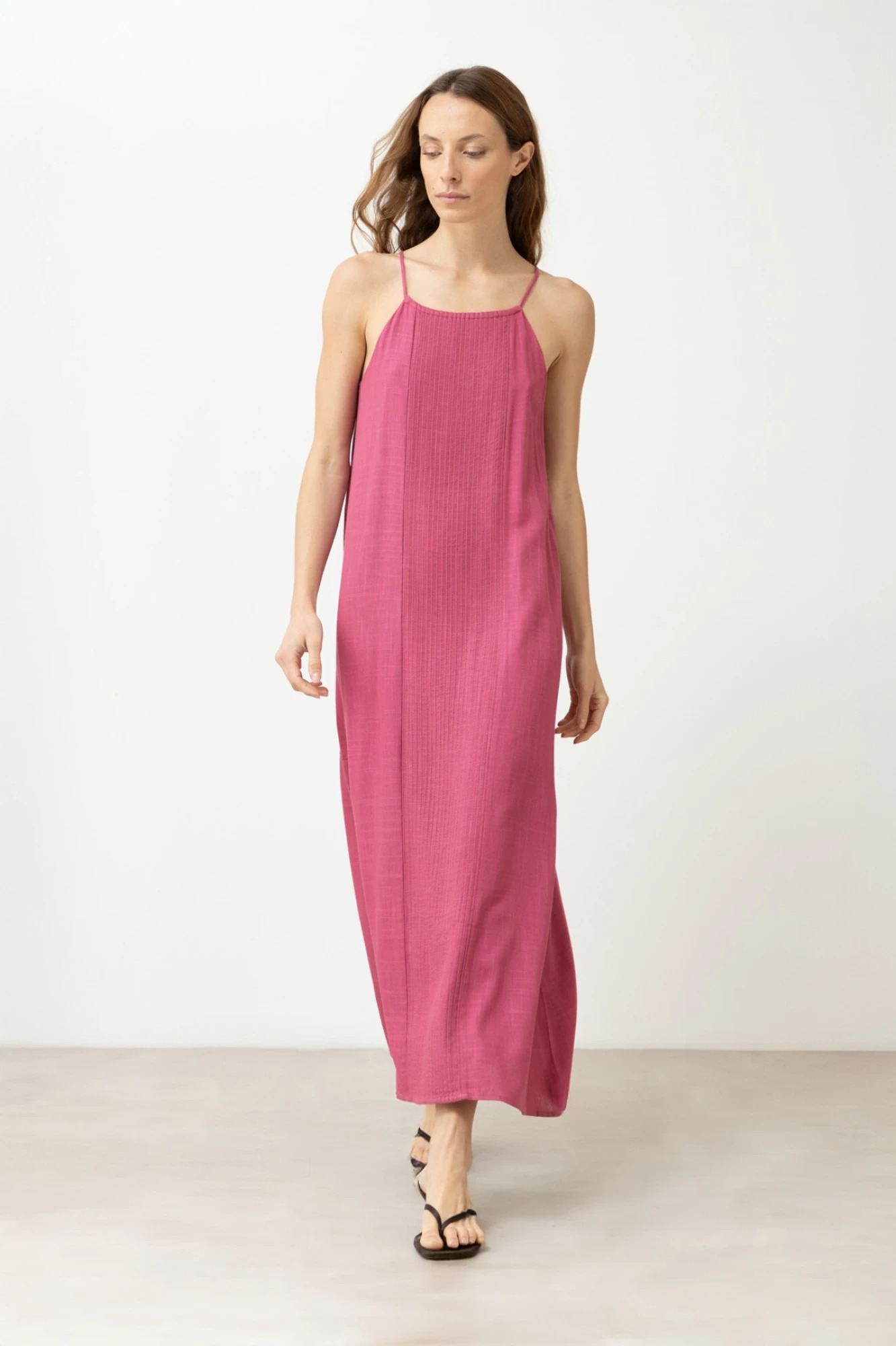 Maxi vestido con alforzas - fucsia 3