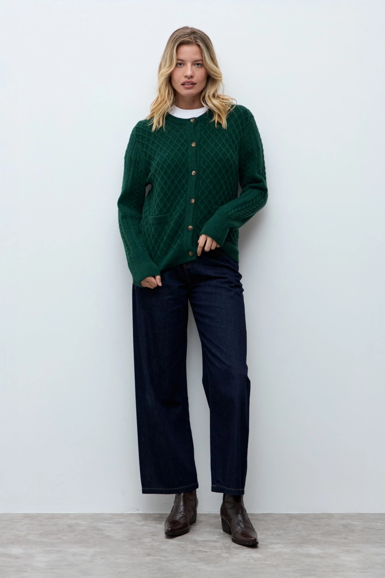 Cardigan con estructuras rombos - verde ingles 1