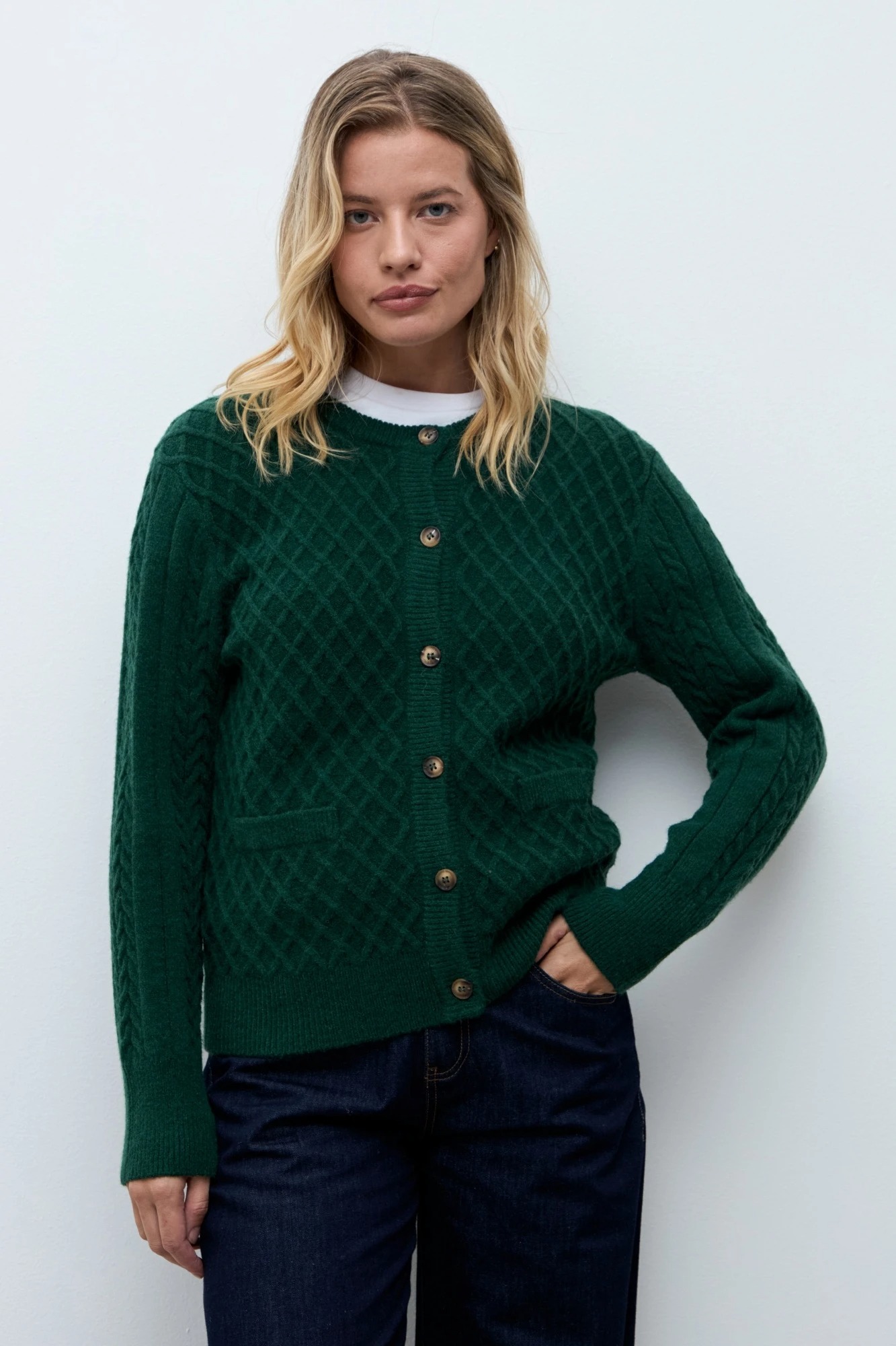 Cardigan con estructuras rombos - verde ingles 3