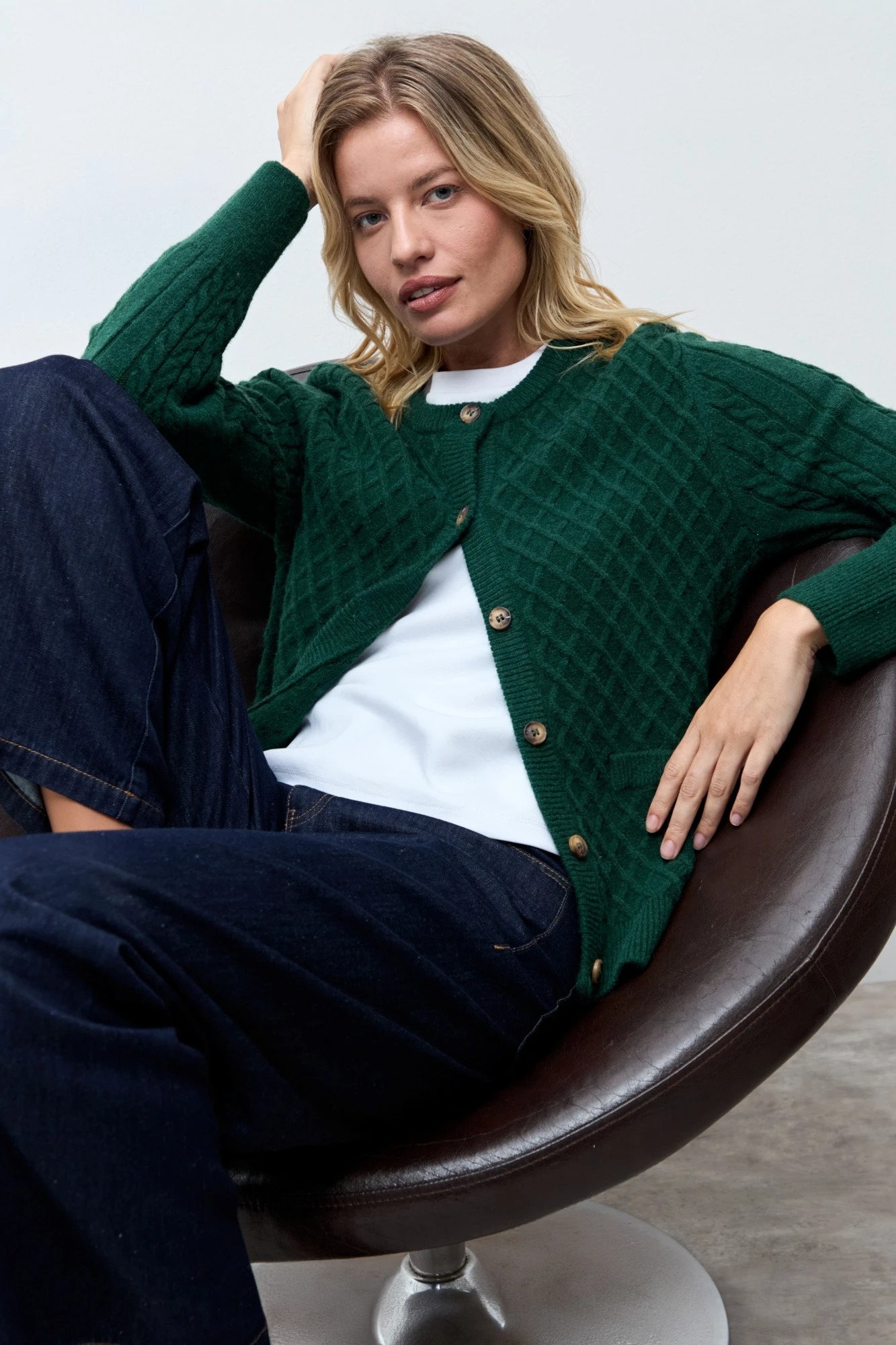 Cardigan con estructuras rombos - verde ingles 4