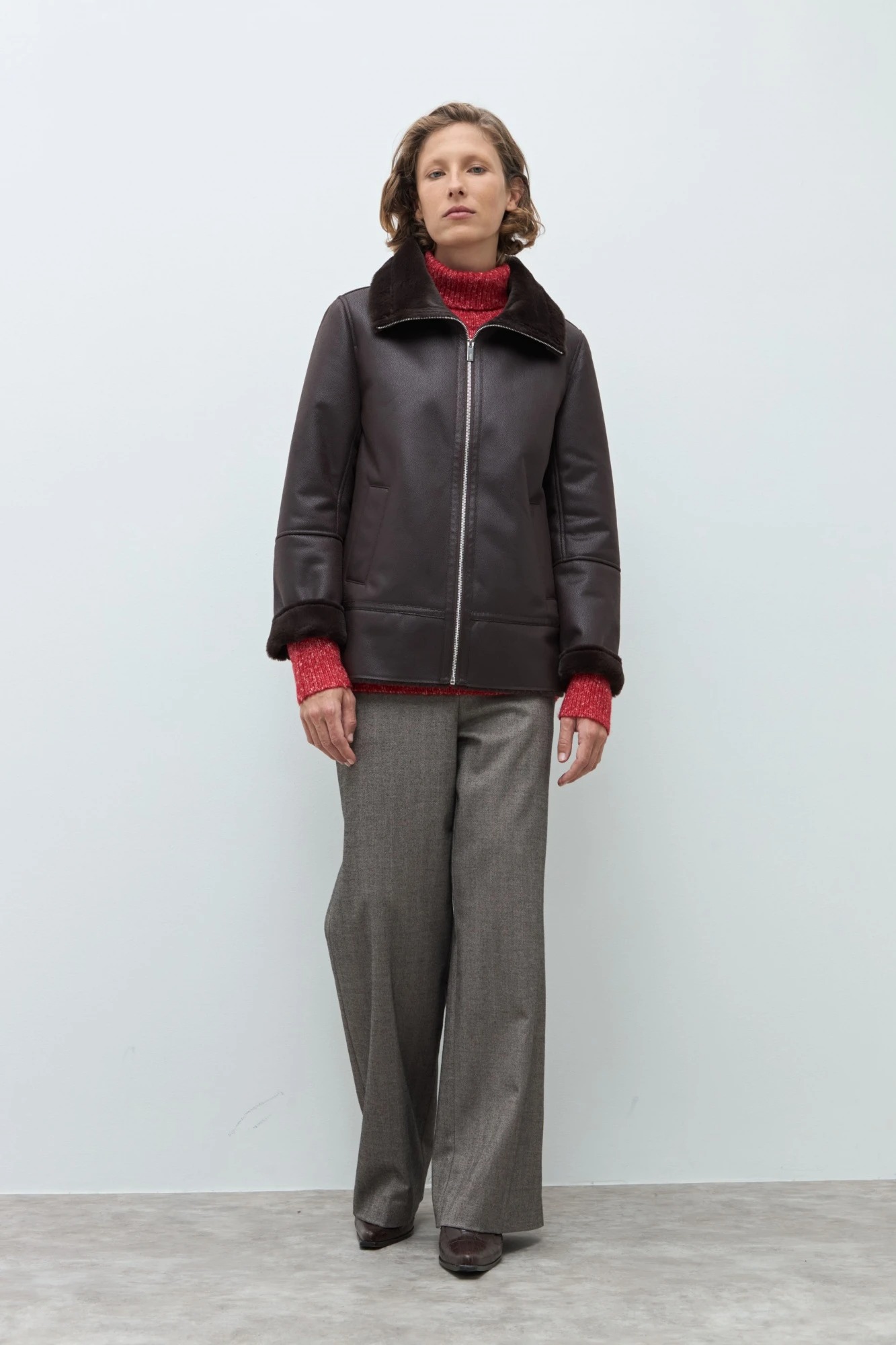 Chaqueta eco cuero con piel - chocolate 1