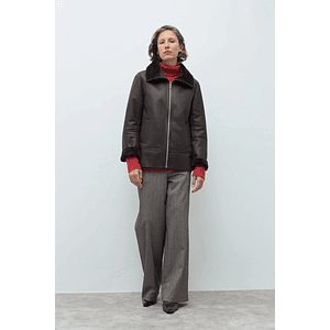 Chaqueta eco cuero con piel - chocolate