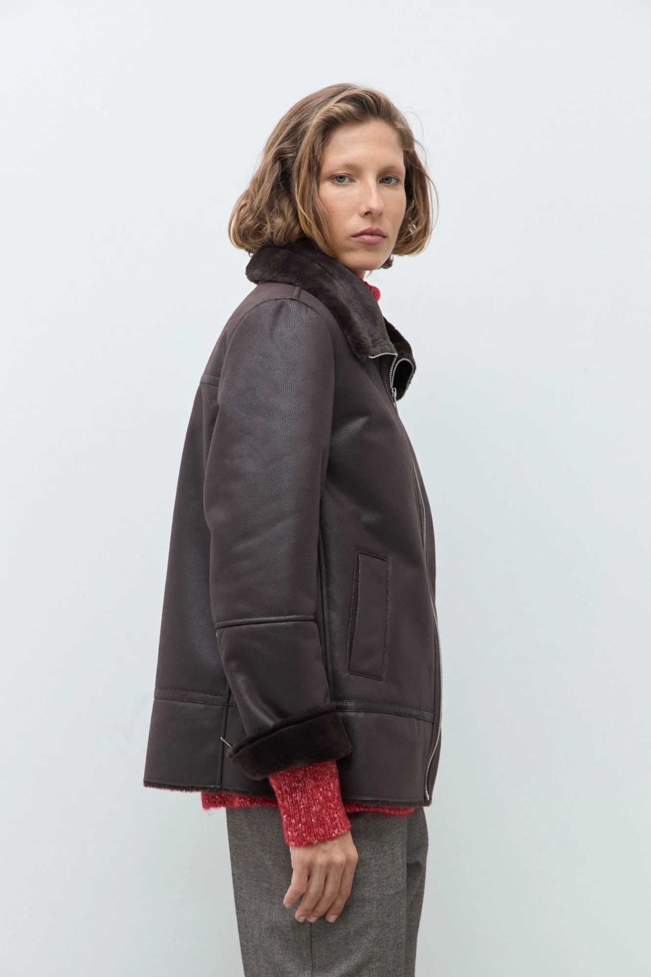 Chaqueta eco cuero con piel - chocolate 2