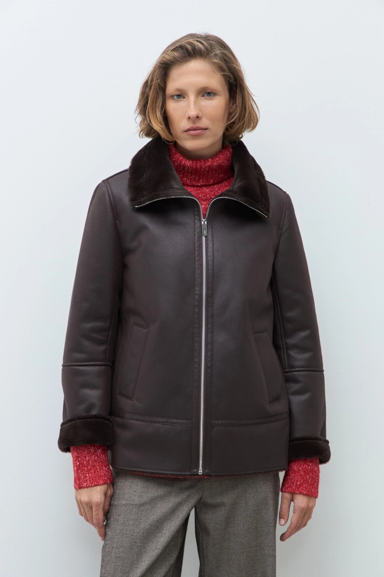 Chaqueta eco cuero con piel - chocolate 3