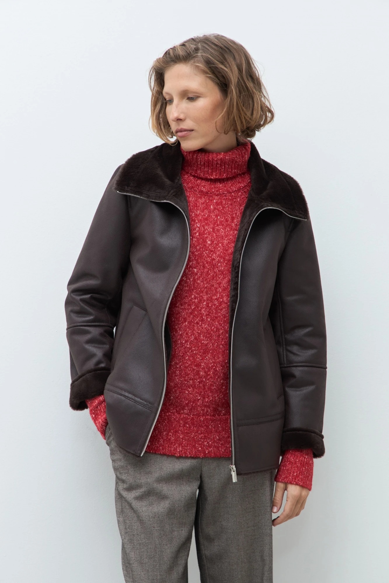 Chaqueta eco cuero con piel - chocolate 4