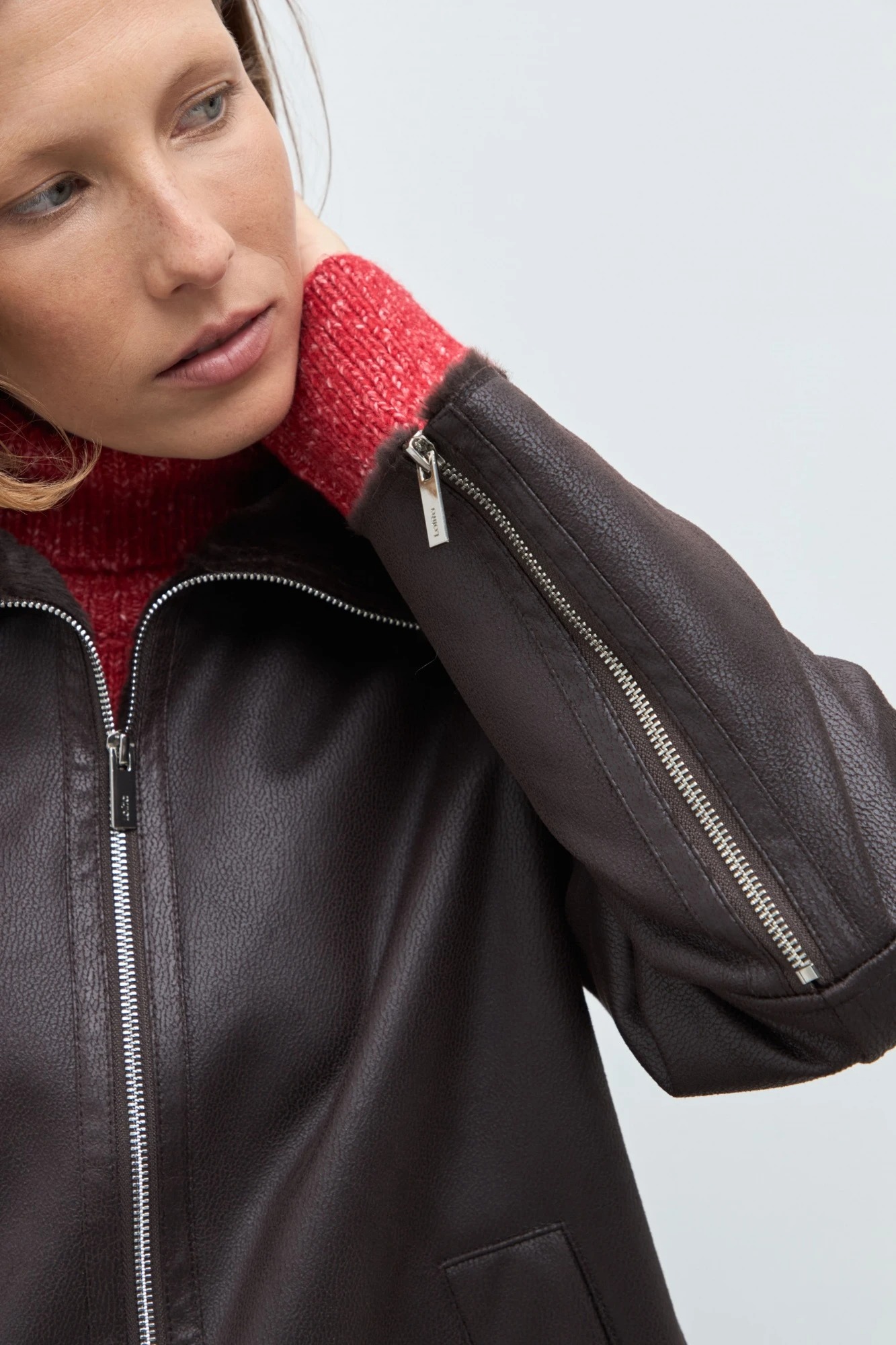 Chaqueta eco cuero con piel - chocolate 7