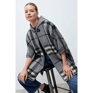 Capa cuadros con capucha - gris