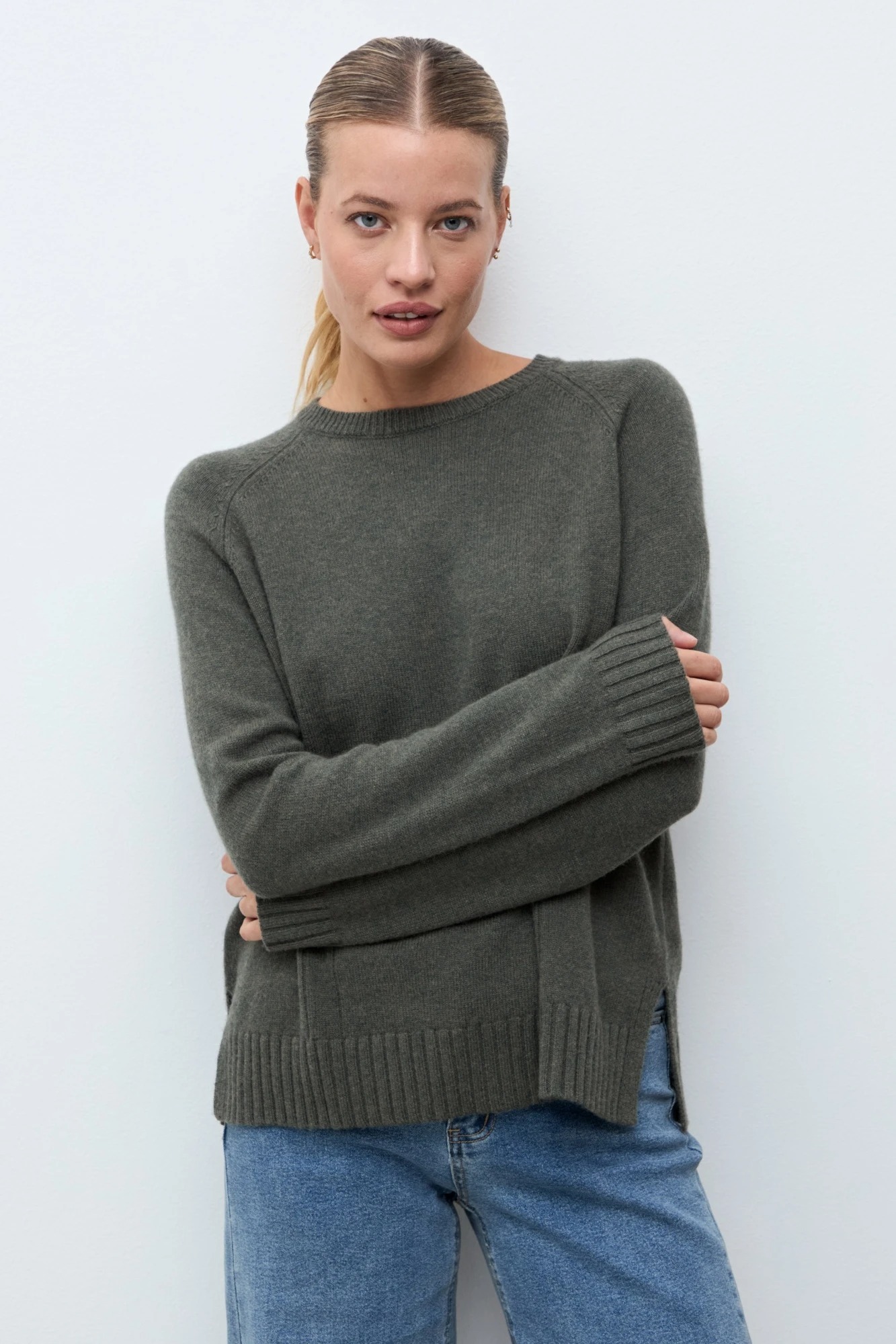 Sweater Porto cashmere blend - verde oliva melange 3