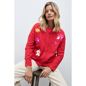 Cardigan bordado floral multicolor - rojo