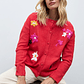 Cardigan bordado floral multicolor - rojo - Miniatura 1