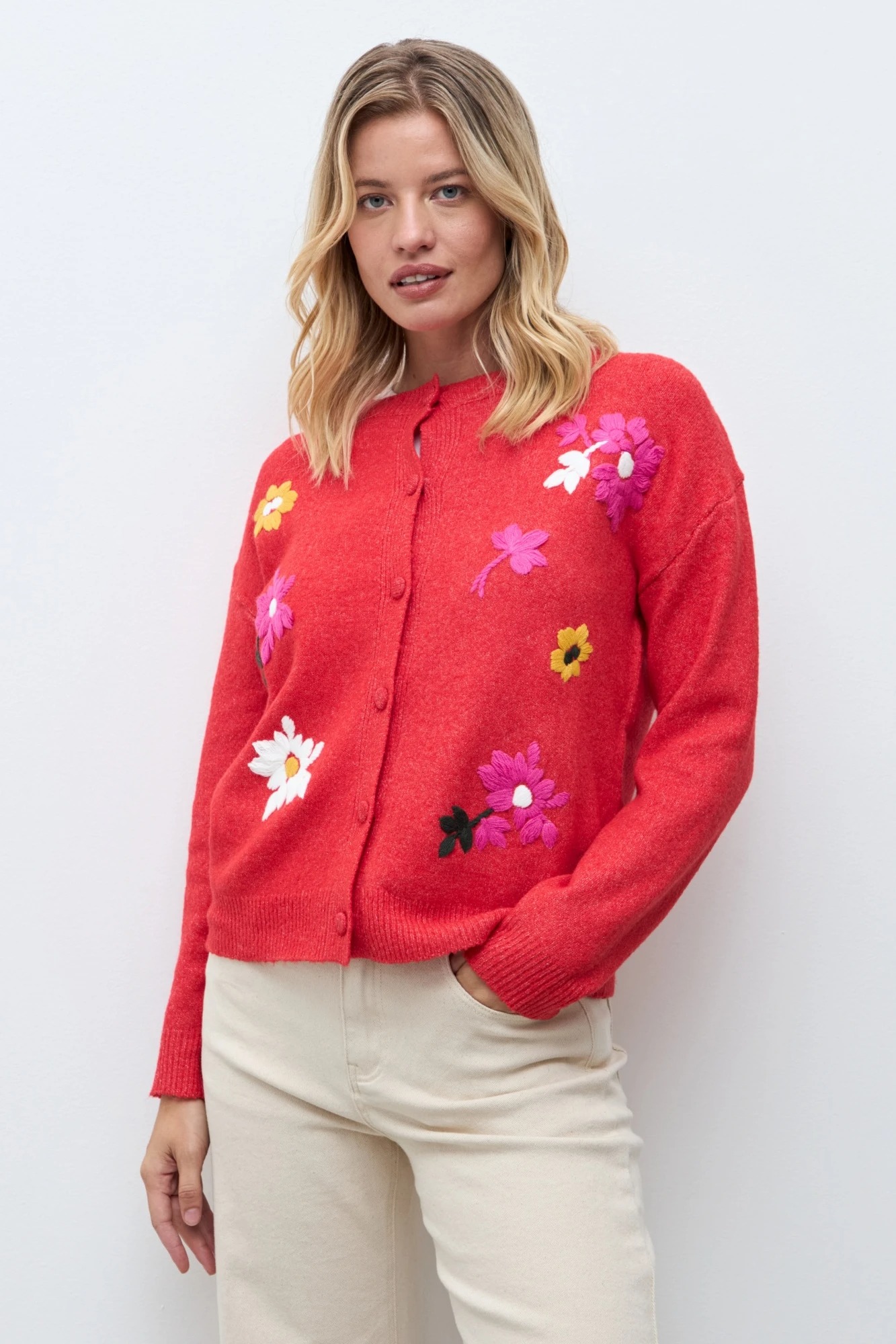 Cardigan bordado floral multicolor - rojo 4