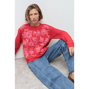 Sweater bordado floral - rojo