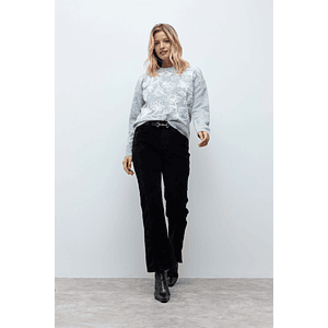 Sweater bordado floral - gris melange