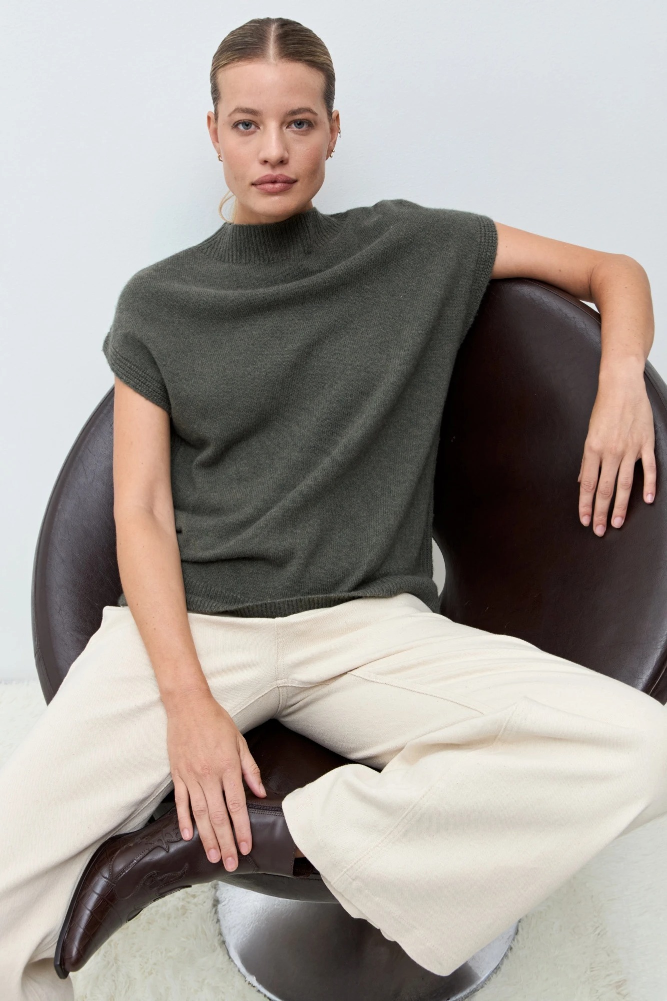 Chaleco Oslo cashmere blend - verde oliva melange 1