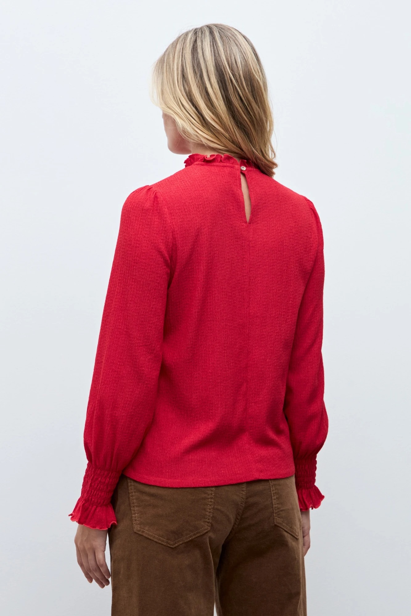 Blusa romántica puño punto smock - rojo 5