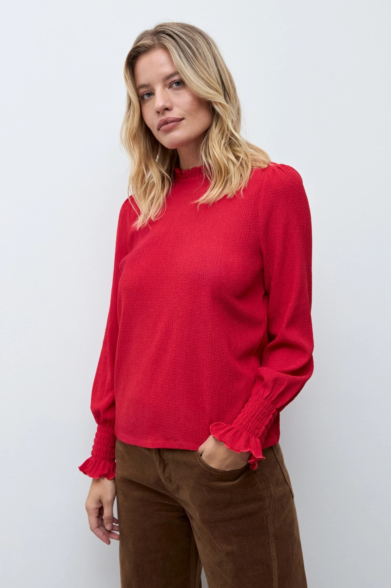 Blusa romántica puño punto smock - rojo 6