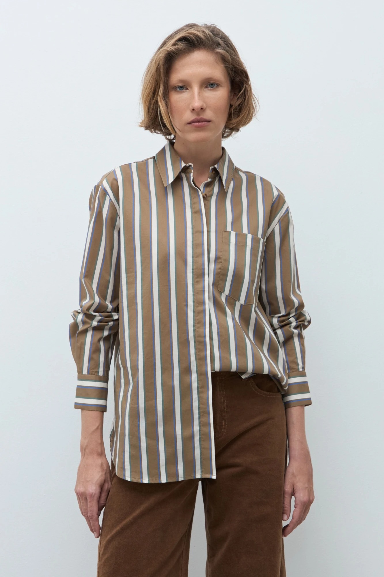 Camisa rayada - khaki 1