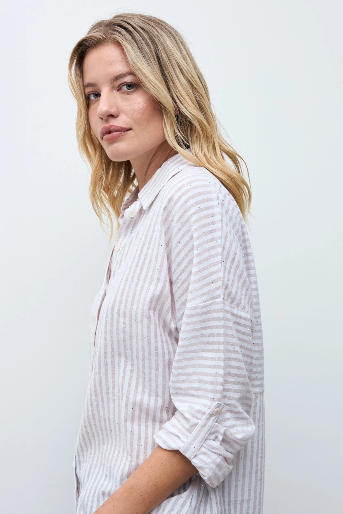Camisa rayada con brillos - beige 7