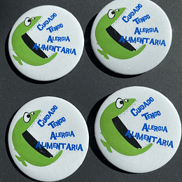 Set 4 Chapitas + 4 stickers Tengo Alergia Alimentaria
