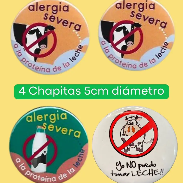 SET ALERGIA LECHE: 4 CHAPITAS + 4 STICKERS 1