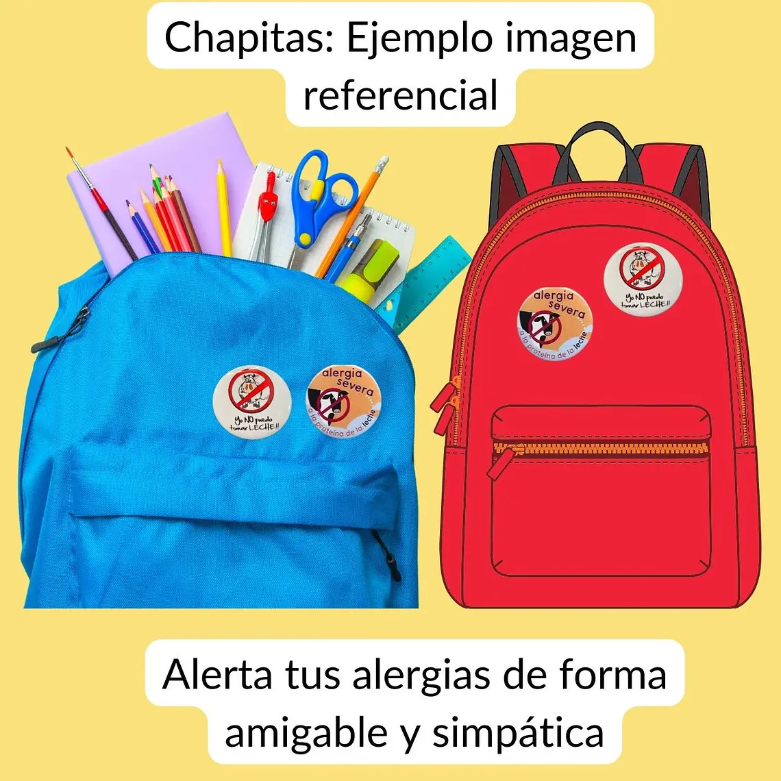 SET ALERGIA LECHE: 4 CHAPITAS + 4 STICKERS 3