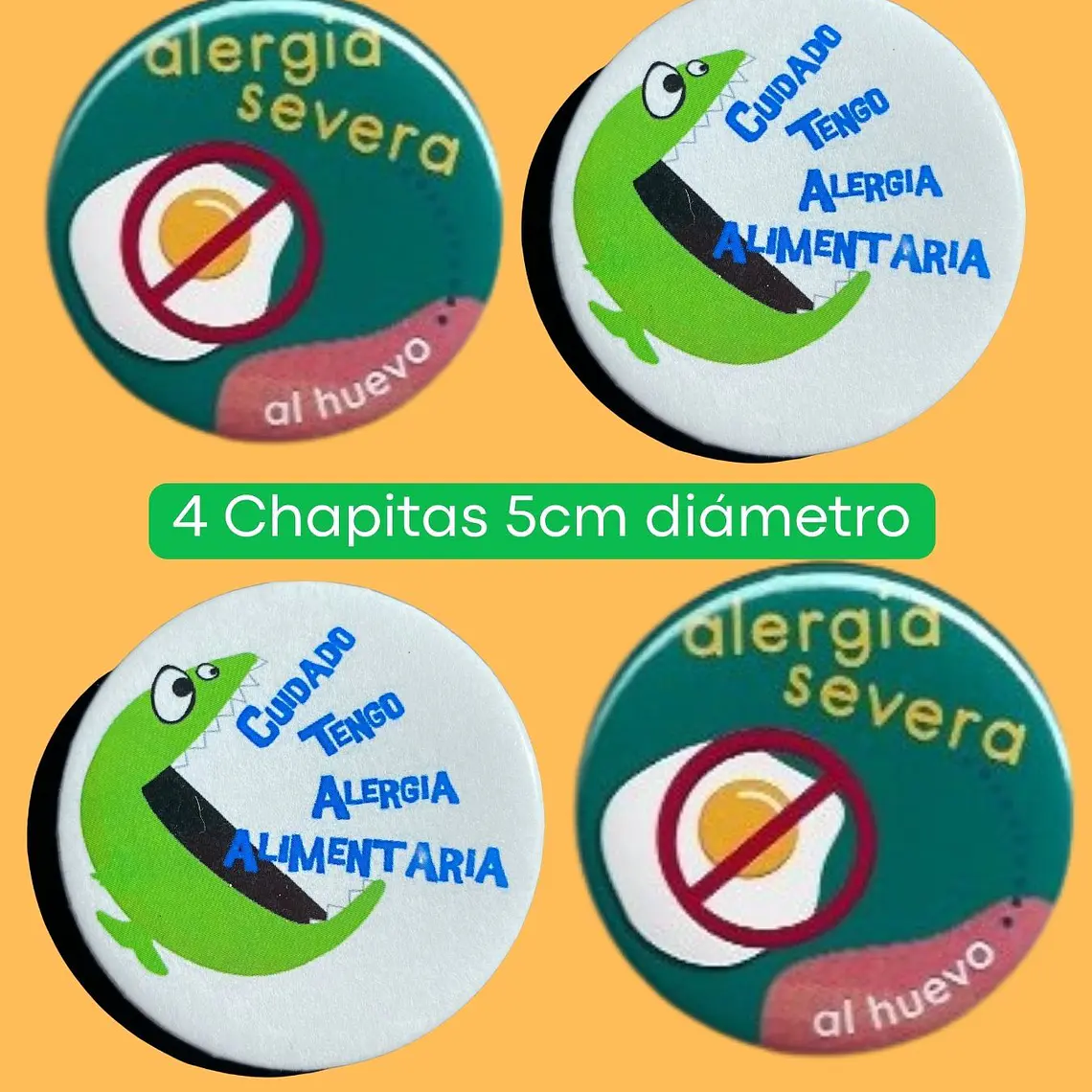 SET ALERGIA A HUEVO 4 CHAPITAS + 4 STICKERS 1