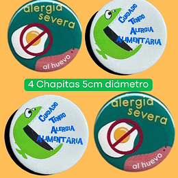 Set Alergia a HUEVO 4 chapitas + 4 stickers