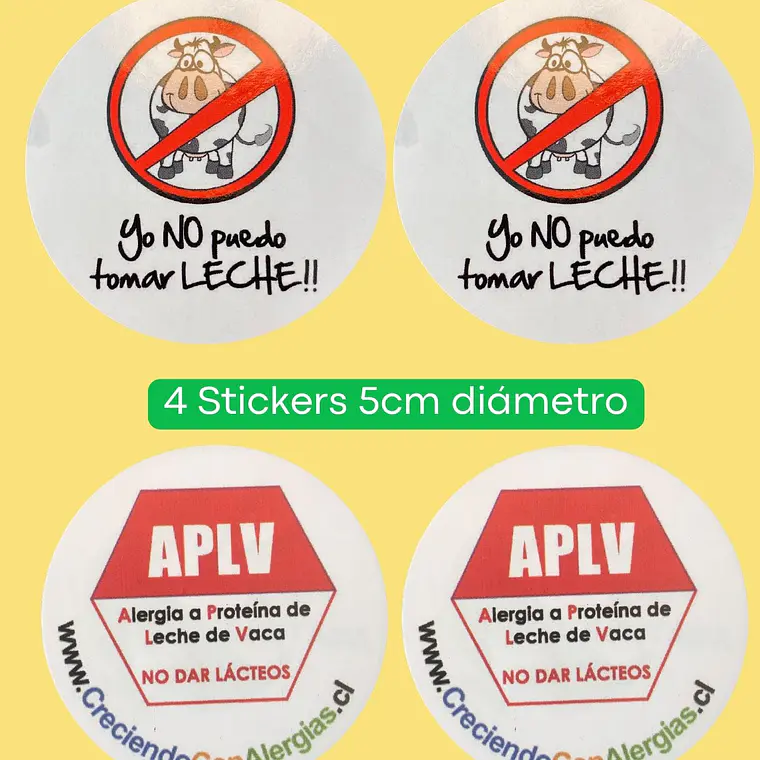 SET ALERGIA LECHE: 4 CHAPITAS + 4 STICKERS 2