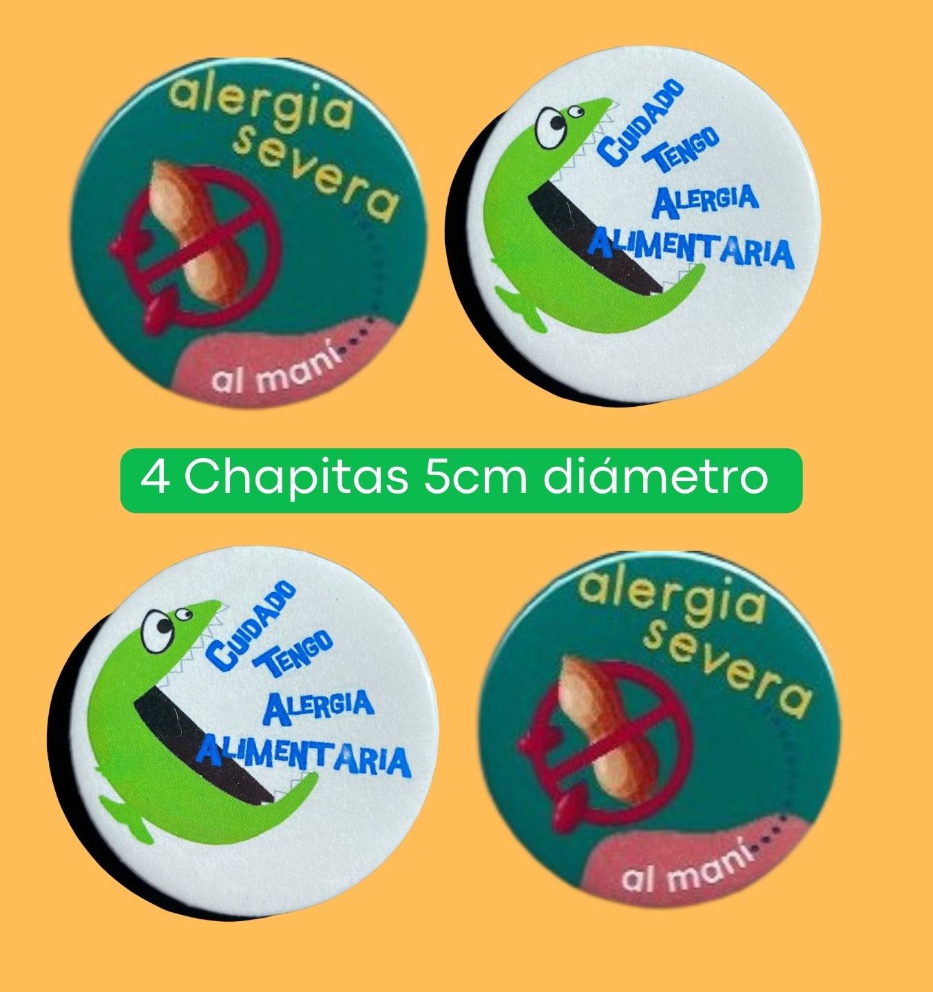 SET ALERGIA MANÍ: 4 CHAPITAS + 4 STICKERS