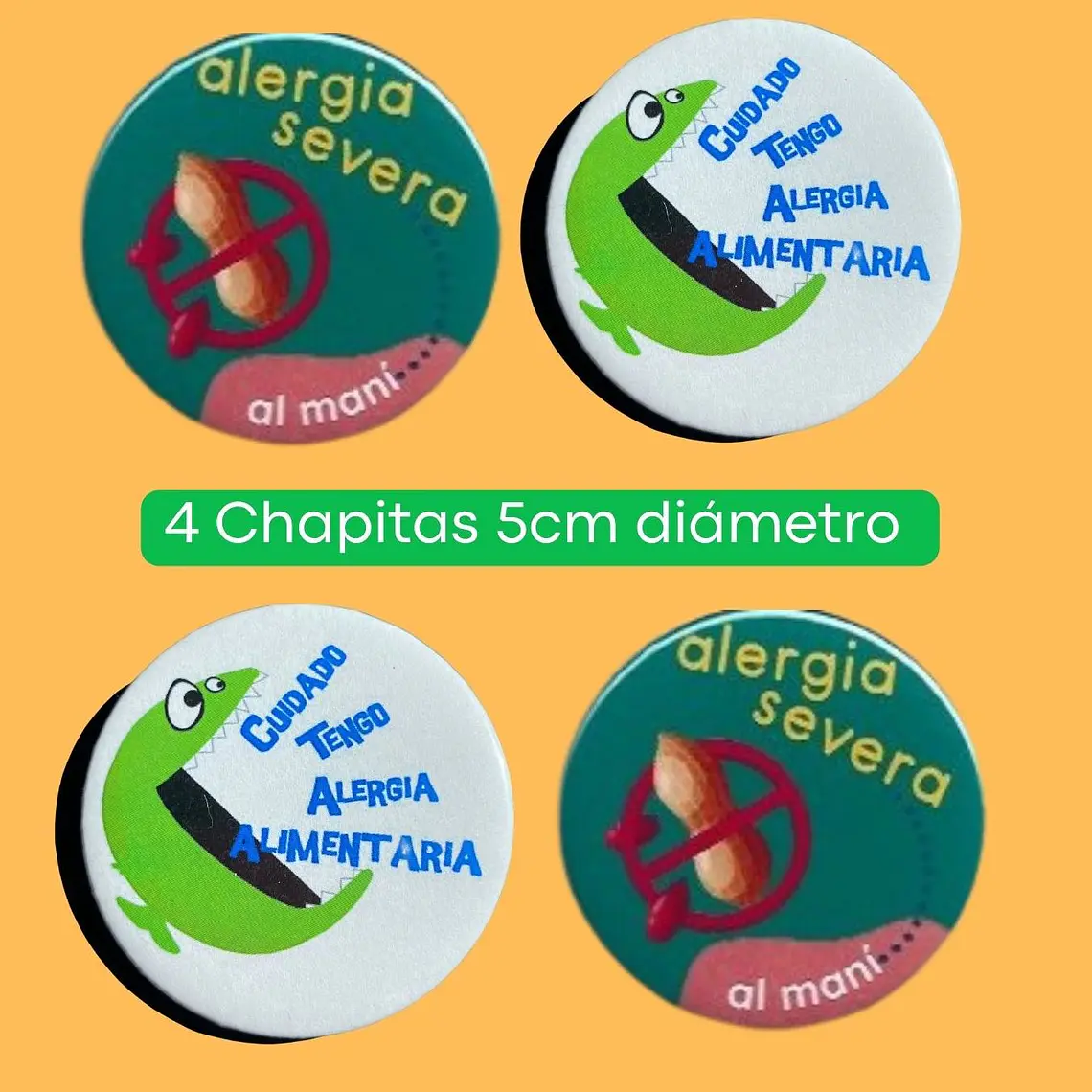SET ALERGIA MANÍ: 4 CHAPITAS + 4 STICKERS 1