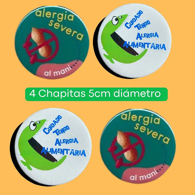 SET ALERGIA MANÍ: 4 CHAPITAS + 4 STICKERS 1