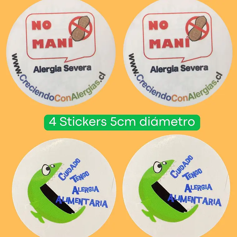 SET ALERGIA MANÍ: 4 CHAPITAS + 4 STICKERS 2