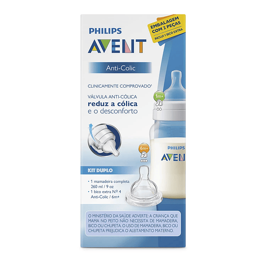 SET MAMADERA ANTICÓLICO AVENT 260ML + TETINA