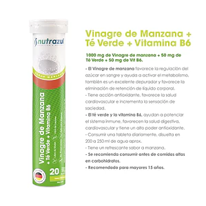 NUTRAZUL VINAGRE DE MANZANA + TÉ VERDE + VIT B6 20 Tabletas Efervescentes sabor Manzana