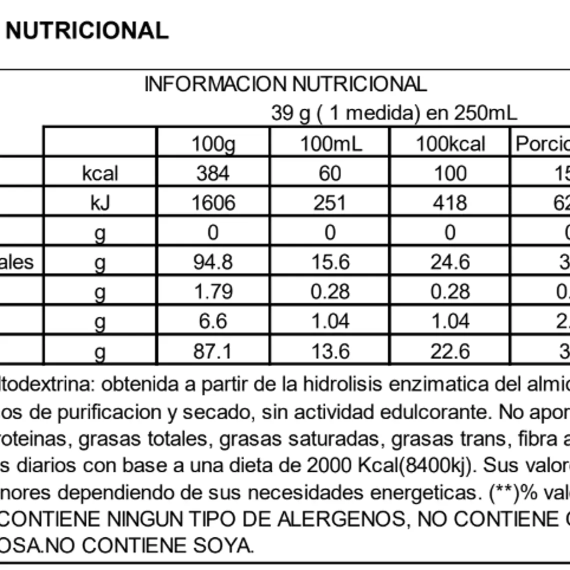 SUPLEMENTO NUTRICIONAL MODULO CALÓRICO 500g 2